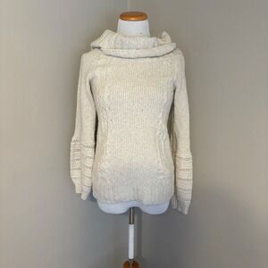 Anthropologie‎ Sleeping on Snow Cowl Bell Sleeve Cream Cable Knit Sweater Small